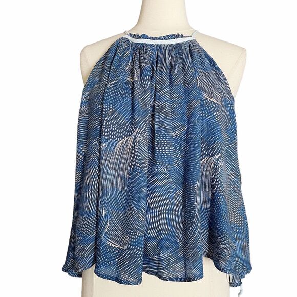 FREE PEOPLE Size M Seasons in the Sun Blouse Ocean Blue Ribbon Ties Coastal - Picture 4 of 10
